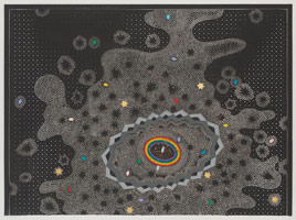 Tom Wudl / Black Nucleus, 1984 / acrylic on paper punch / 46 7/8 x 63 3/4 in (119.1 x 161.9 cm)
