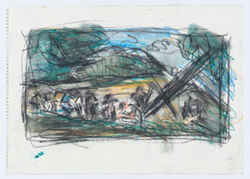 Leon Kossoff / 
From Goya: Making Powder in the Sierra de Tardienta, 1994 / 
coloured chalks on paper / 
16 1/2 x 23 1/3 in. (42 x 59.5 cm)