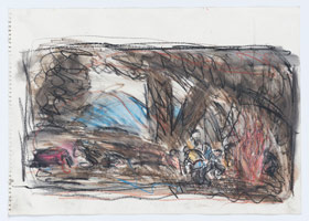 Leon Kossoff / 
From Goya: Making Shot in the Sierra de Tardienta, 1994 / 
coloured chalks on paper / 
16 1/2 x 23 1/2 in. (42 x 59.5 cm)