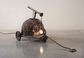 Edward Kienholz / 
Sleepy's Hollow With Handle and Wheels, 1962 / mixed media / 29 x 28 x 58 in (73.7 x 71.1 x 147.3 cm) / 
Collection of Betty and Monte Factor, Santa Monica, CA