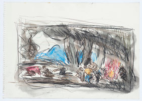 Leon Kossoff / 
From Goya: Making Shot in the Sierra de Tardienta, 1994 / 
charcoal, pastel and watercolor on paper / 
16 1/2 x 22 3/4 in. (42 x 58 cm)