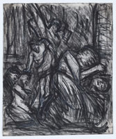 Leon Kossoff / 
From Cezanne: Christ in Limbo with Magdalene, 1980s / 
Black chalk on paper / 
28 1/2 x 22 1/4 in. (72.5 x 56.5 cm)