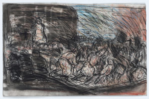 Leon Kossoff / 
From Goya: A Procession of Flagellants, 1994 / 
charcoal, pastel and watercolor on paper / 
19 x 29 1/2 in. (48 x 75 cm)