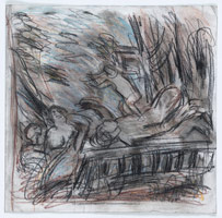 Leon Kossoff / 
From Veronese: Allegory of Love, II (‘Scorn’), early 1980s / 
Mixed media on paper / 
22 x 21 3/4 in. (56 x 55 cm)