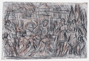 Leon Kossoff / 
From Veronese: The Family of Darius before Alexander, late 1970s / 
charcoal and pastel on paper / 
19 1/4 x 28 1/2 in. (49 x 72.5 cm)