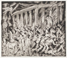 Leon Kossoff / 
From Poussin: The Destruction and Sack of the Temple of Jerusalem, 1999 / 
drypoint & aquatint / 
19 3/4 x 23 1/2 in. (50 x 59.9 cm)