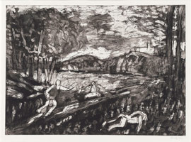 Leon Kossoff / 
From Poussin: Landscape with a Man Killed by a Snake, 1995 / 
etching & aquatint / 
16 3/4 x 23 3/8 in. (42.5 x 58.9 cm)