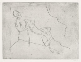 Leon Kossoff / 
From Degas: Combing the Hair (La Coiffure), 1988 / 
drypoint / 
22 1/2 x 29 15/16 in. (56.5 x 75.5 cm)