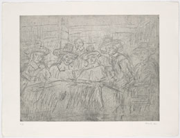 Leon Kossoff / 
From Rembrandt: The Syndics, 1980s  / 
etching / 
22 1/2 x 29 1/2 in. (57 x 75 cm)