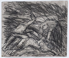 Leon Kossoff / 
From Cezanne: The Murder, 1988 / 
charcoal on paper / 
22 1/2 x 26 1/2 in. (56.5 x 67.5 cm)