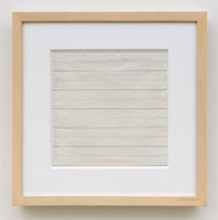 Agnes Martin / 
Untitled, 1995 / 
pencil, ink, watercolor on paper / 
paper: 11 x 11 in. (27.9 x 27.9 cm) / 
framed: 15 1/4 x 15 1/4 in. (38.7 x 38.7 cm)