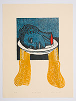 Alison Saar / 
Blue Plate Special, edition AP 2/4, 1993 / 
26 x 19 1/2 in. (66 x 49.5 cm) / 
Woodcut, chine colle and collage / 
Courtesy of the Jordan D. Schnitzer and his Family Foundation