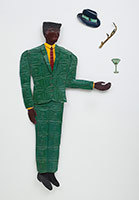 Alison Saar / 
Charming Young Man, 1985 / 
painted tin, ceiling tin, wood / 
87 x 47 in (221 x 119.4 cm) overall, variable width