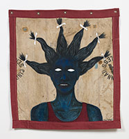 Alison Saar / 
Wrath of Topsy (study), 2018 / 
acrylics on indigo dyed seed sacks and vintage linens / 
46 x 42 in. (116.8 x 106.7 cm)