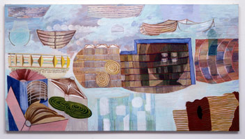 Charles Garabedian / 
The Arrival, 1998 / 
acrylic on canvas / 
49 x 90 in (124.5 x 228.6 cm) / 
Private collection