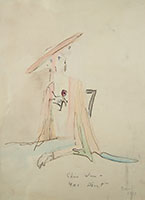 Beatrice Wood / 
Cher Lou, 1917 / 
ink and watercolor on paper / 
Sheet: 19 1/8 x 7 1/2 in. (48.6 x 19.1 cm) / 
Framed: 18 5/8 x 14 5/8 in. (47.3 x 37.2 cm)