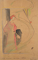 Beatrice Wood / 
La Cuisine - Désordre - Rêves..., 1918 / 
pencil and colored pencil on paper / 
Sheet: 10 x 6 3/4 in. (25.4 x 17.2 cm) / 
Framed: 19 5/8 x 14 5/8 in. (49.9 x 37.2 cm)
