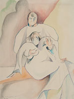 Beatrice Wood / 
The Osteopath, 1927 / 
watercolor and pencil on paper / 
Sheet: 12 x 8 5/8 in. (30.5 x 21.9 cm) / 
Framed: 18 3/8 x 15 3/8 in. (46.7 x 39.1 cm)