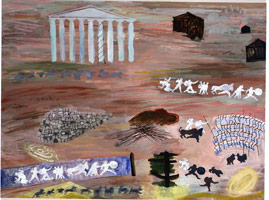 Study for the Iliad (battlefields), 1992 / 
acrylic on panel / 
36 x 48 in (91.4 x 122 cm)