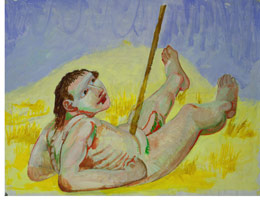 Study for the Iliad (Man with spear in stomach), 1992 / 
acrylic on paper / 
33 x 43 in (83.82 x 109.22 cm)
