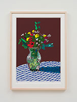 David Hockney / 
13th February 2021, Flowers in a Glass Vase, 2021 / 
iPad painting printed on paper / 
Image: 30 x 21 in. (76.2 x 53.3 cm) / 
Sheet: 35 x 25 in. (88.9 x 63.5 cm) / 
Framed: 36 3/4 x 26 3/4 in. (93.3 x 67.9 cm) / 
Edition 14 of 50