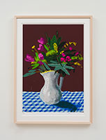 David Hockney / 
15th March 2021, Flowers in a Jug, 2021 / 
iPad painting printed on paper / 
Image: 30 x 21 in. (76.2 x 53.3 cm) / 
Sheet: 35 x 25 in. (88.9 x 63.5 cm) / 
Framed: 36 3/4 x 26 3/4 in. (93.3 x 67.9 cm) / 
Edition 14 of 50