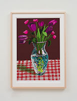 David Hockney / 
16th March 2021, Tulips in Cut Glass, 2021 / 
iPad painting printed on paper / 
Image: 30 x 21 in. (76.2 x 53.3 cm) / 
Sheet: 35 x 25 in. (88.9 x 63.5 cm) / 
Framed: 36 3/4 x 26 3/4 in. (93.3 x 67.9 cm) / 
Edition 14 of 50