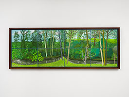 David Hockney / 
18th - 27th June 2021, La Dorette Winding its Way, 2021 / 
Eight iPad paintings comprising a single work, printed on paper, mounted on Dibond / 
Image: 39 1/4 x 111 in. (99.7 x 281.9 cm) / 
Framed: 43 1/4 x 115 in. (109.9 x 292.1 cm) / 
Edition 14 of 25