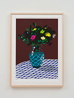 David Hockney / 
21st March 2021, Purple and Yellow Flowers in a Vase, 2021 / 
iPad painting printed on paper / 
Image: 30 x 21 in. (76.2 x 53.3 cm) / 
Sheet: 35 x 25 in. (88.9 x 63.5 cm) / 
Framed: 36 3/4 x 26 3/4 in. (93.3 x 67.9 cm) / 
Edition 14 of 50