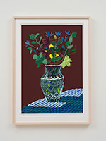 David Hockney / 
25th March 2021, Flowers on the Table Edge, 2021 / 
iPad painting printed on paper / 
Image: 30 x 21 in. (76.2 x 53.3 cm) / 
Sheet: 35 x 25 in. (88.9 x 63.5 cm) / 
Framed: 36 3/4 x 26 3/4 in. (93.3 x 67.9 cm) / 
Edition 14 of 50