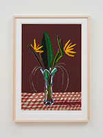 David Hockney / 
26th March 2021, Exotic Flowers, 2021 / 
iPad painting printed on paper / 
Image: 30 x 21 in. (76.2 x 53.3 cm) / 
Sheet: 35 x 25 in. (88.9 x 63.5 cm) / 
Framed: 36 3/4 x 26 3/4 in. (93.3 x 67.9 cm) / 
Edition 14 of 50