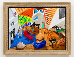 David Hockney / 
Small Interior, Los Angeles, 1988 / 
oil on canvas / 
36 x 48 in. (91.4 x 121.9 cm) (framed) / 
Private collection
