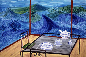 Breakfast at Malibu, Wednesday, 1989 / 
oil on canvas / 
24 x 36 in (60.96 x 91.44 cm) / 
Private collection