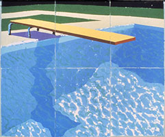 David Hockney / 
Diving Board with Shadow (Paper Pool 15), 1978 / 
Colored and pressed paper pulp / 
72 x 85 1/2 in (182.9 x 217.17 cm) / 
Roy B. and Edith J. Simpson Collection / 
© David Hockney / 
Tyler Graphics Ltd.