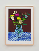 David Hockney / 
20th March 2021, Flowers, Glass Vase on a Table, 2021 / 
iPad painting printed on paper / 
Sheet: 35 x 25 in. (88.9 x 63.5 cm) / 
Edition 14 of 50