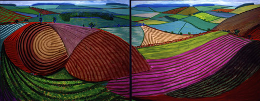 Double East Yorkshire, 1998 / 
oil on 2 canvases / 
60 x 152 in (152.4 x 386.1 cm) / 
61 1/2 x 153 in (156.2 x 388.6 cm)(fr) overall / 
Private collection