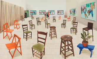 David Hockney / 
Sparer Chairs, 2014 / 
Photographic drawing printed on paper, mounted on Dibond / 
42 1/2 x 69 1/2 in. (108 x 176.5 cm)  / 
Edition of 25