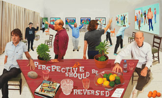 David Hockney / 
Perspective Should be Reversed, 2014  / 
Photographic drawing printed on paper, mounted on Dibond / 
42 1/2 x 69 1/2 in. (108 x 176.5 cm) / 
Edition of 25