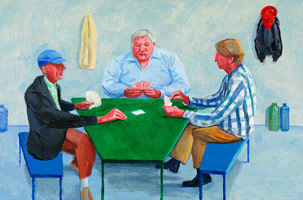 David Hockney / 
Card Players #1, 2014  / 
Acrylic on canvas / 
48 x 72 in. (121.9 x 182.9 cm) / 
Private collection
