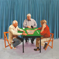 David Hockney / 
The Scrabble Players, 2015 / 
Photographic drawing printed on paper, mounted on Dibond / 
42 1/4 x 42 1/4 in. (107.3 x 107.3 cm) / 
Framed: 43 7/8 x 43 7/8 x 2 1/2 in. (111.4 x 111.4 x 6.4 cm)