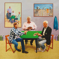 David Hockney / 
The Card Players, 2015 / 
Photographic drawing printed on paper, mounted on Dibond / 
42 1/4 x 42 1/4 in. (107.3 x 107.3 cm) / 
Framed: 43 7/8 x 43 7/8 x 2 1/2 in. (111.4 x 111.4 x 6.4 cm)