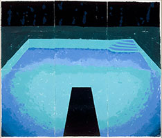 David Hockney / 
Piscine á minuit, Paper Pool 19, 1978 / 
colored, pressed paper pulp / 
72 x 85 1/2 in (182.88 x 209.55 cm) / 
© David Hockney / 
Walker Art Center Collection, Minneapolis, MN, gift of Ken and Lindsay Tyler