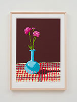 David Hockney / 
28th February 2021, Roses in a Blue Vase, 2021 / 
iPad painting printed on paper / 
Sheet: 35 x 25 in. (88.9 x 63.5 cm) / 
Edition 14 of 50