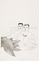 David Hockney / 
The Beginning. From ‘Illustrations for ‘Fourteen Poems' from C.P. Cavafy’, 1966 / 
etching on paper / 
35.00 x 22.40 cm (paper 56.40 x 40.00 cm) / 
edition of 75 / 
Collection of the National Galleries of Scotland