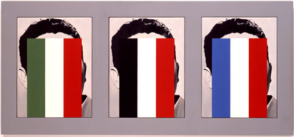 A Hungarian/An Arab/A Dutchman (from Citizens Series), 1987 - 88 / 
oil on panel / 
16 x 35 in (40.6 x 88.9 cm) / 
Private collection