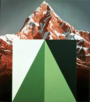 Don Suggs / 
Red Mountain/Green Mountain, 1985 - 88 / 
oil on wood / 
63 x 56 in (160 x 142.2 cm)