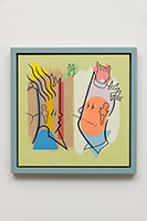 Don Suggs / 
Orange Man Blues, 2018  / 
oil, acrylic and ink on canvas over plywood in artist's frame / 
22 3/4 x 22 3/4 x 1 3/4 in. (57.8 x 57.8 x 4.4 cm)