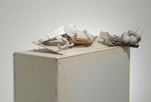 Drew Dominick / 
Snowmobile, 2005 / 
Sheetrock, hot glue, foam core, cardboard, wax, clay, wood, plastic, wire / 
56.5 x 48 x 19 in (143.5 x 121.9 x 48.3 cm)
