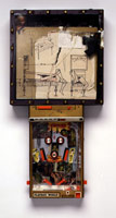 Drawing for the Bronze Pinball Machine with Woman Affixed Also, 1982 / 
mixed media assemblage / 
32 x 16 x 5 in (81.3 x 40.6 x 12.7 cm)
