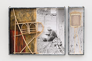 Edward & Nancy Reddin Kienholz / 
Drawing from Abu-Ben, 1992 / 
mixed media assemblage / 
Left panel: 36 3/4 x 43 1/2 x 4 in. (93.3 x 110.5 x 10.2 cm) / 
Right panel: 36 1/2 x 12 x 3 in. (92.7 x 30.5 x 7.6 cm)
